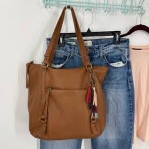 The Sak Large Brown tote/Shoulder Bag with Leather Straps and Tassel